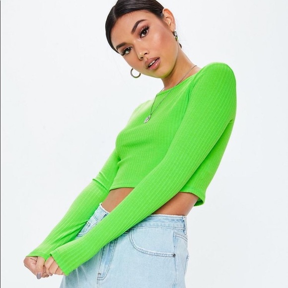 Missguided Tops - MISSGUIDED Lime neon green crop long sleeve top